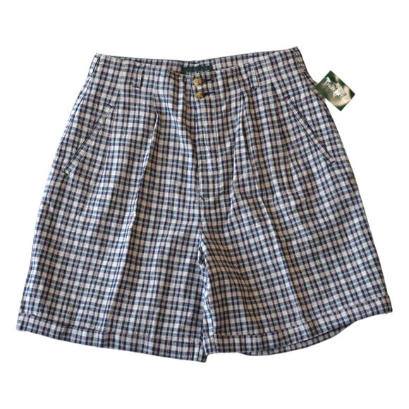 Vintage Deadstock Cotton Linen Plaid Pleated Shorts Size 30 Waist - Picture 1 of 5